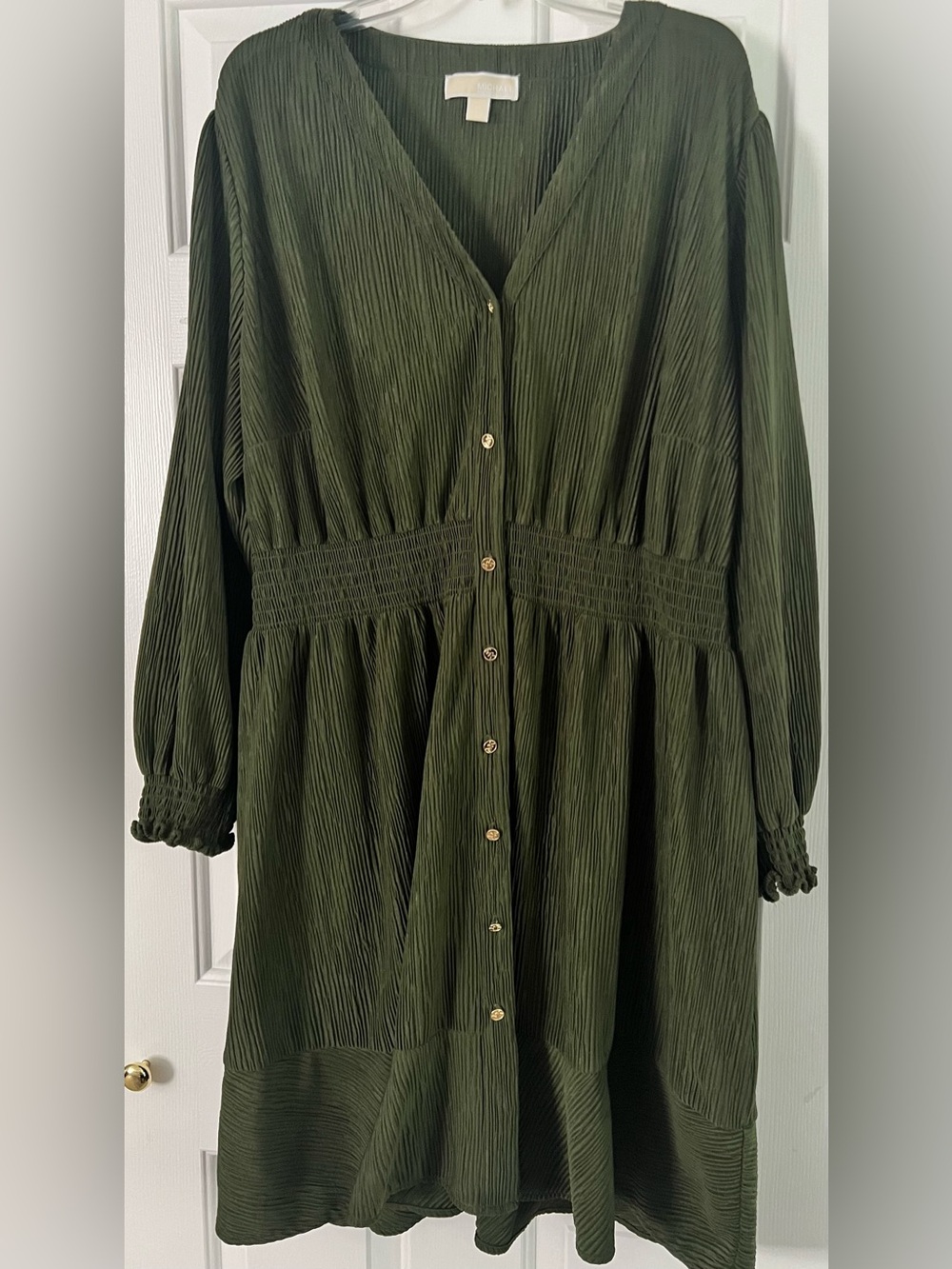 Michael Kors Pleated Knee Length Dress in Green Size 3X Like New